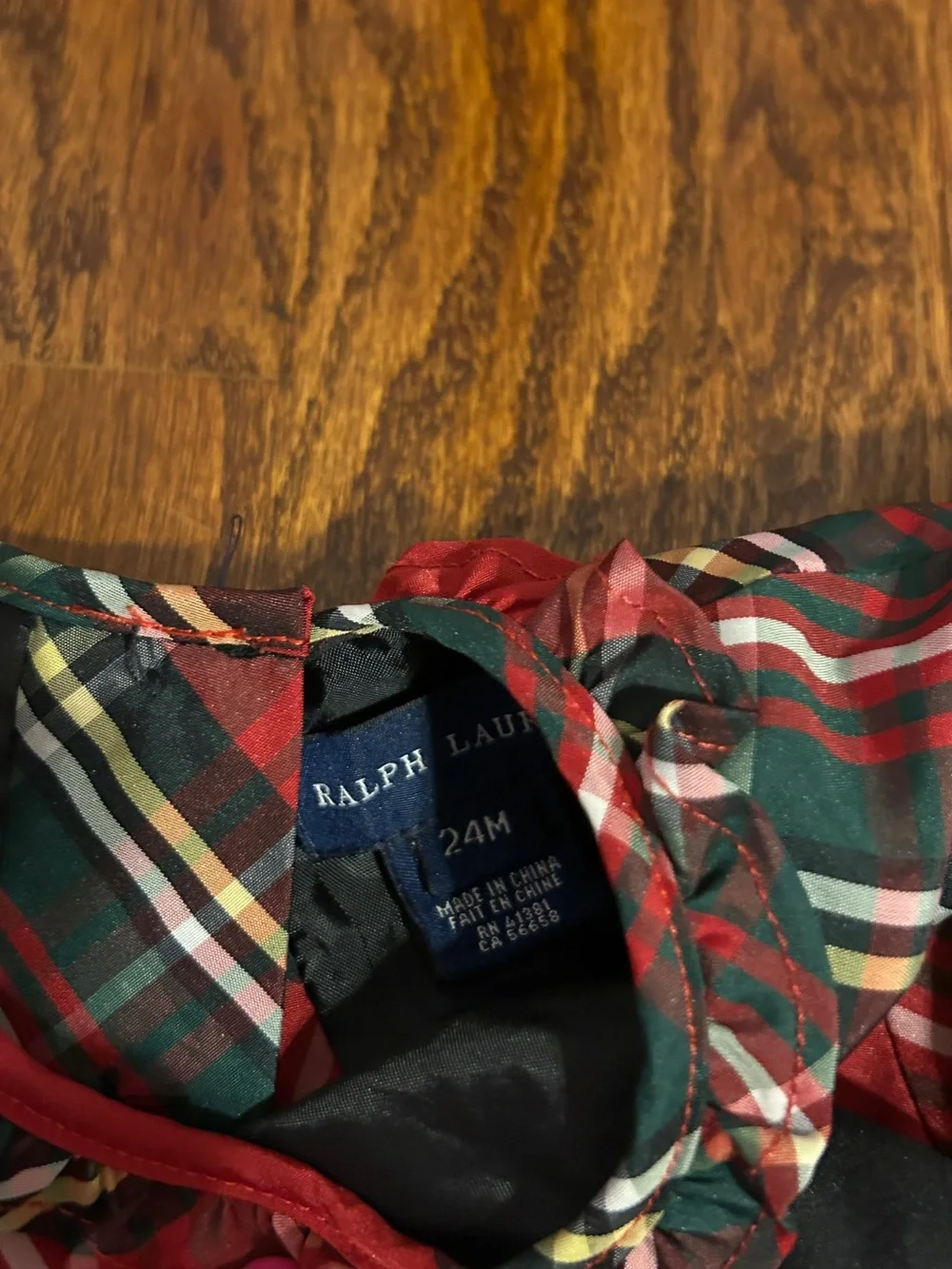 Ralph Lauren Red and Green Plaid Baby Dress with Black Trim
